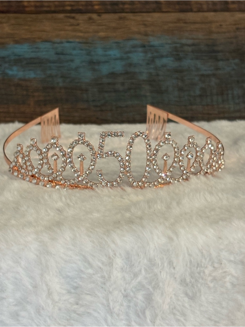 Rose Gold 50 Rhinestone Tiara Birthday Crown